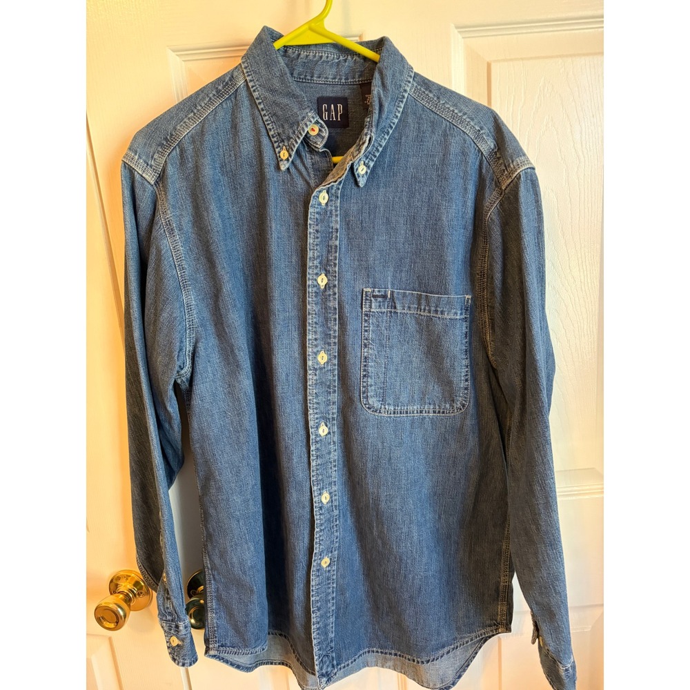 Gap Mens Denim Button Down Shirt Medium Wash Long Sleeve Cotton Blue Small